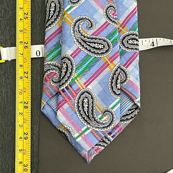 JZ Richards Blue Multicolor Paisley All Silk Hand Made In USA Necktie - Picture 6 of 6